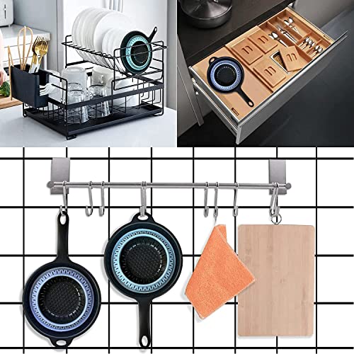 Pasutewel Professional Collapsible Silicone Colander With Handle, Kitchen Mate Pleated Strainer, 2 Quart With Sturdy Plastic Base For Rinse Or Drain Pasta, Vegetables And Fruit, (Blue) #TOP7