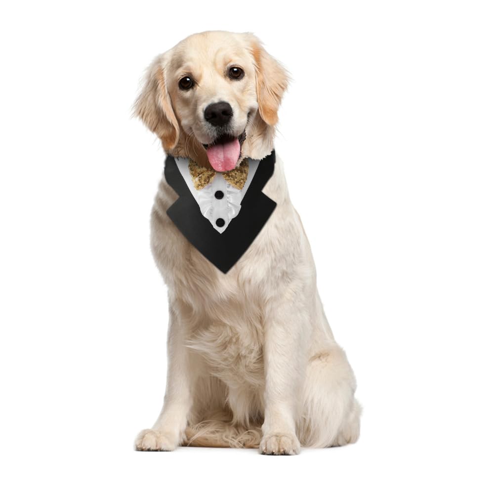 Dog Tuxedo,Formal Pet Triangle Scarf with Adjustable Bowtie for Small Medium Large Dog Bridal Shower Engagement Birthday