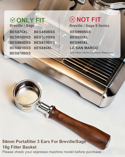 Image of Bottomless Portafilter 54mm for Breville Barista Express /Pro /Touch Walnut | Fits Breville 54mm Barista Express /Pro /Touch. Handcrafted American walnut handle. Bottomless for rich crema & shot monitoring