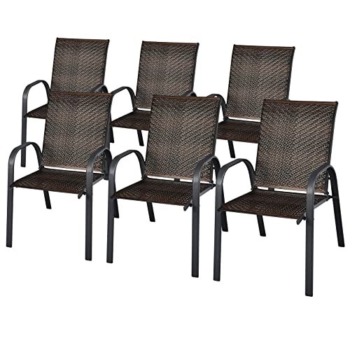 HAPPYGRILL-6-Pack-Stackable-Dining-Chairs-Outdoor-PE-Wicker-Patio-Arm-Chairs-with-Rustproof-Steel-Frame-Bistro-Deck-Chairs-for-Backyard-Garden-and-Poolside 51IhyVAAH3L