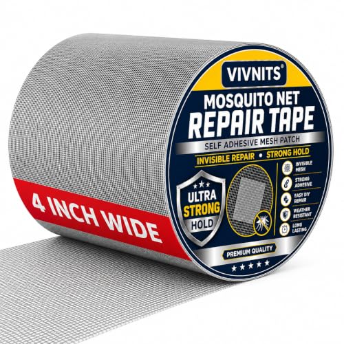 Image of VIVNITS Mosquito Net Repair Tape 4 In x 79 In (10CM x 200CM), Self Adhesive Window Screen Mesh Roll, Peel and Stick Patch for Torn Holes, Durable Fiberglass Insect Screen (10 CM)