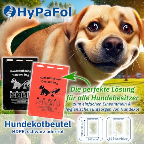 Hypafol Hundekotbeutel 1000 Stück à 20 x 50 St. I 20x 31 cm I Hundetüten aus robustem HDPE I Hygienisch, extra stark & reißfest I Mit Einhängeösen für Spender I Umweltfreundlich & nachhaltig