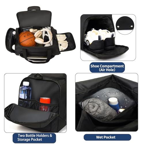 Waterproof Gym Bag with Shoe & Wet Compartment for Men/Women,Sports Duffle Bags for Workout/Fitness/Travel(Black,20"x11"x11")3