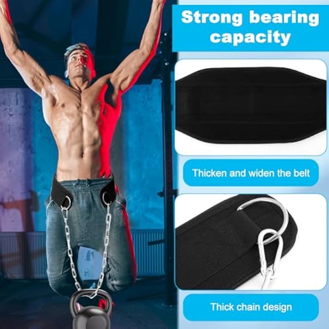 Dip Belt With Chain,Weightlifting Belt or Pull-Ups, Powerlifting, Squats, and Bodybuilding,550lbs - 650lbs Weight Capacity