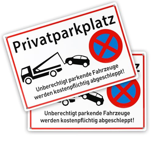 Zikenis 2 Stück Parken Verboten Schild,30 x 20cm Warnschild Aluminium,Privatparkplatz Schild,Privatgrundstück,inkl.Enthält Trägerkleber,wasserfest,UV-beständig