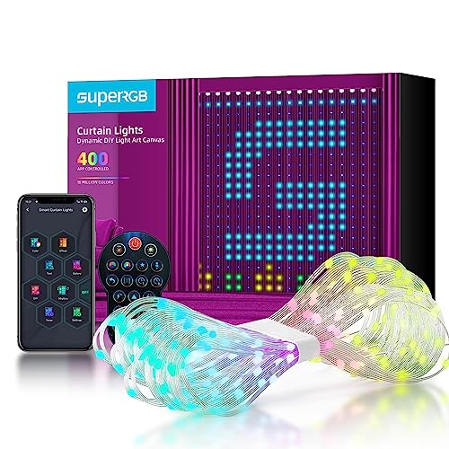Super RGB Curtain Lights,6.5 x 6.5Ft Smart LED Curtain Lights, 400 RGB LEDs Music Sync, APP programmable Dynamic DIY Lights, Color Changing Curtain Lights for Bedroom, Party, Christmas Decoration Super RGB Curtain Lights,6.5 x 6.5Ft Smart LED Curtain Lights, 400 RGB LEDs Music Sync, APP programmable Dynamic DIY Lights, Color Changing Curtain Lights for Bedroom, Party, Christmas Decoration