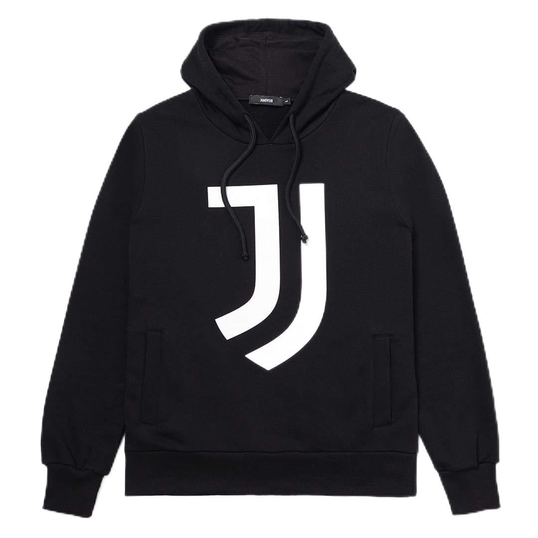 JUVENTUS Felpa Nera Uomo con Cappuccio e Logo Bianco Stampato - 100% Originale - 100% Prodotto Ufficiale - Scegli la Taglia