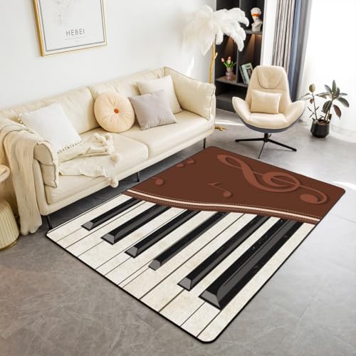 Homewish Piano Keys Area Rug,Vintage Musical Notes Indoor Floor Mat