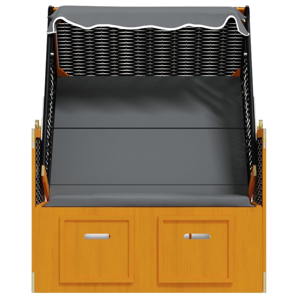 Willood Strandkorb mit Dach Poly Rattan & Massivholz Schwarz Anthrazit