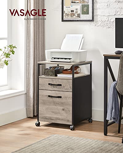 VASAGLE File Cabinet, Mobile Filing Cabinet with Wheels, 2 Drawers, Open Shelf, for A4, Letter Size, Hanging File Folders, Heather Greige and Ink Black UOFC071B02 - Image 3