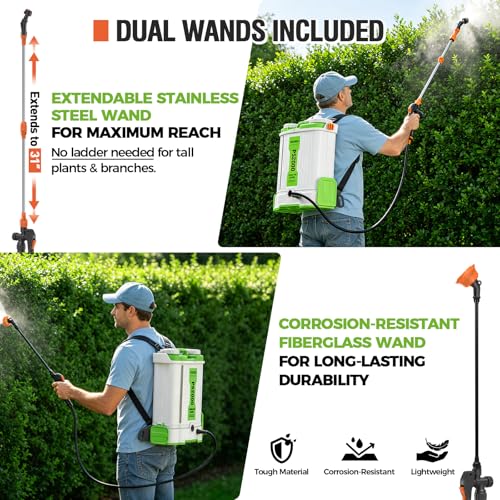 Image of Backpack Sprayer Battery Powered, 4.2 Gallon Electric Pump Sprayer with Dual 20V 4Ah Batteries, Padded Straps, 120 PSI, 2 Spray Wands & 8 Nozzles for Yard, Garden, Lawn & Farm, Weed and Pest Control
