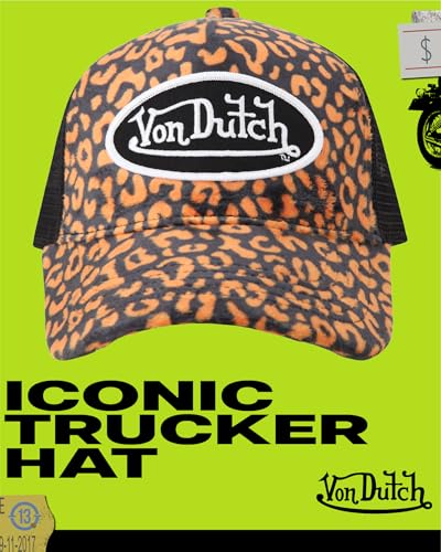 Image of Von Dutch Unisex Trucker Hat - Velvet Curved Bill Mesh Back Retro Classic Adjustable Snapback Baseball Cap for Men and Women
