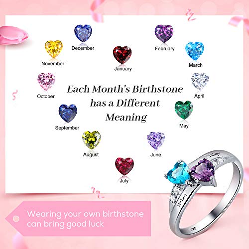 Personalized 2 Hearth Birthstone Rings for Mom - Custom Names Mother's Day & Promise Rings2