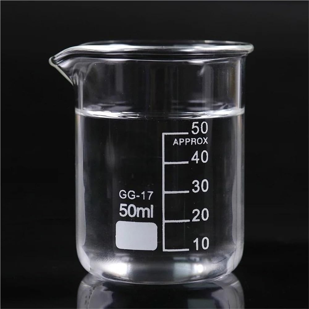 Vaso de precipitados de Vidrio de 50 ml de Capacidad, Espesado con Pico, Transparente, de Forma Baja, Suministros para Laboratorio de química.
