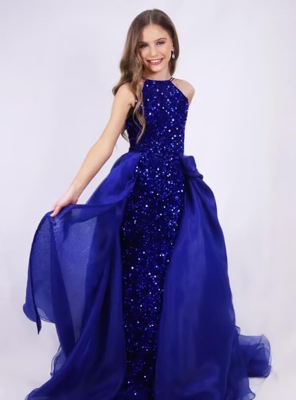 Sequin Flower Girl Dresses Halter Pageant Dresses Sparkly Ball Gown Girls Princess Formal Party Prom Dress3