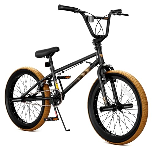 KORIMEFA 20 inch Freestyle BMX Bike, Trick Bicycle for Boys Girls Ages 8-12 with 4 Pegs and Guro