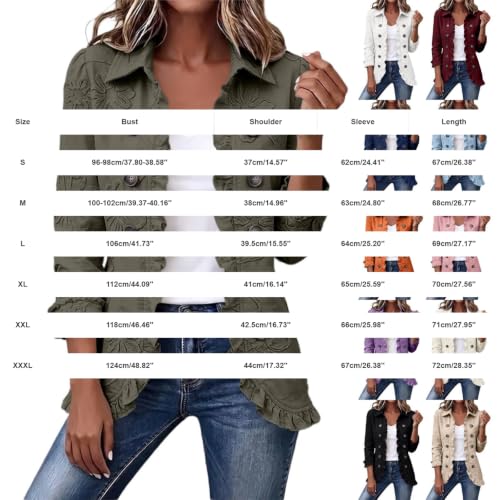 Womens Western Denim Jacket Ruffle Button Down Floral Vintage Jean Jacket - image 4