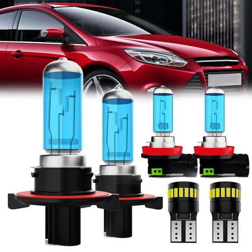 Image of Headlight Bulbs License Plate Lights Fit For Ford Focus 2008-2011, 9008 High Low Beam + H11 Fog Lights Halogen Light Bulb + License Plate Lights, Pack of 6