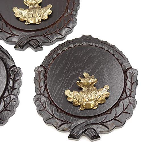 GTK - Juego de 3 placas de cuña talladas oscuras AF 16 cm con 3 hojas de roble, portada grande, tabla cuña, tabla de especias, placa de trofeos
