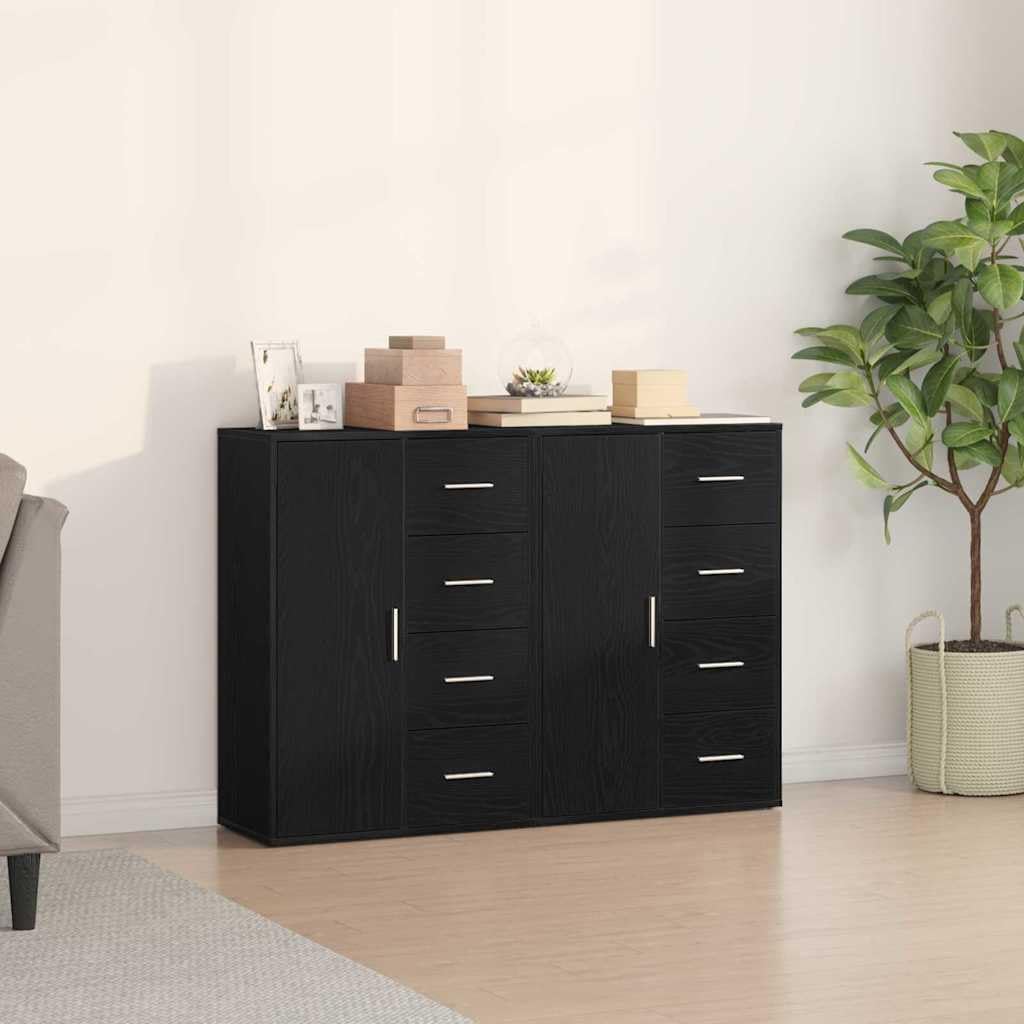 Aparador negro de 60x31x84 cm con 8 cajones para organizar el comedor