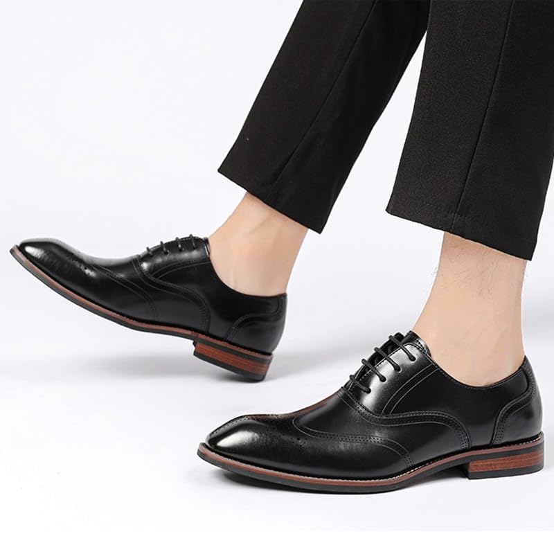 Men's Leather Wingtip Brogue Oxford Shoes - Comfortable Lace Up Derby Footwear for Business & Casual Wear3