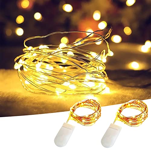 Fairy Lights Battery Operated String Lights Waterproof, 7 Feet 20 LED Firefly Starry String Lights Silver Wire for Christmas DIY Wedding Party Bedroom Decoration Warm White, 2 Pack