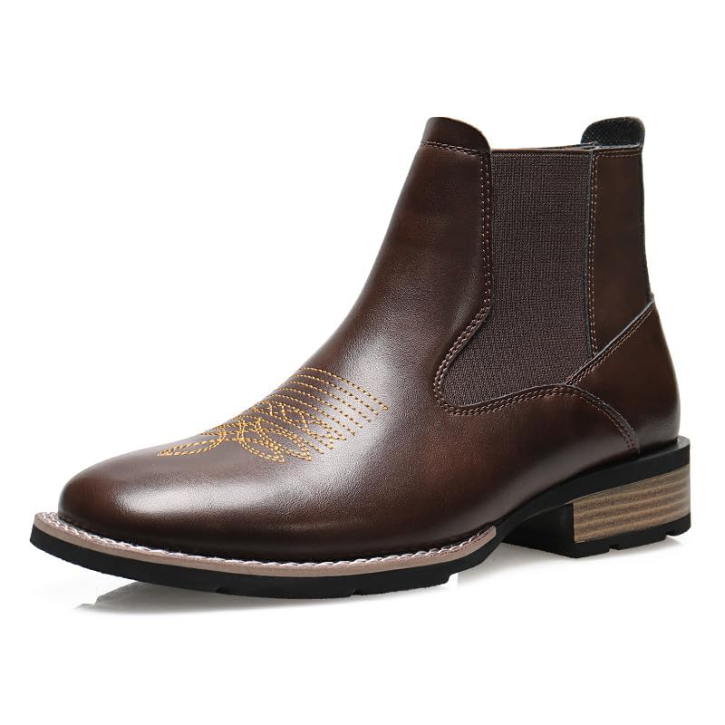 Image of Santimon Men's Square Toe Chelsea Boots, Ankle High, Slip-On, Anti-Slip Dress Casual Outdoor Boots