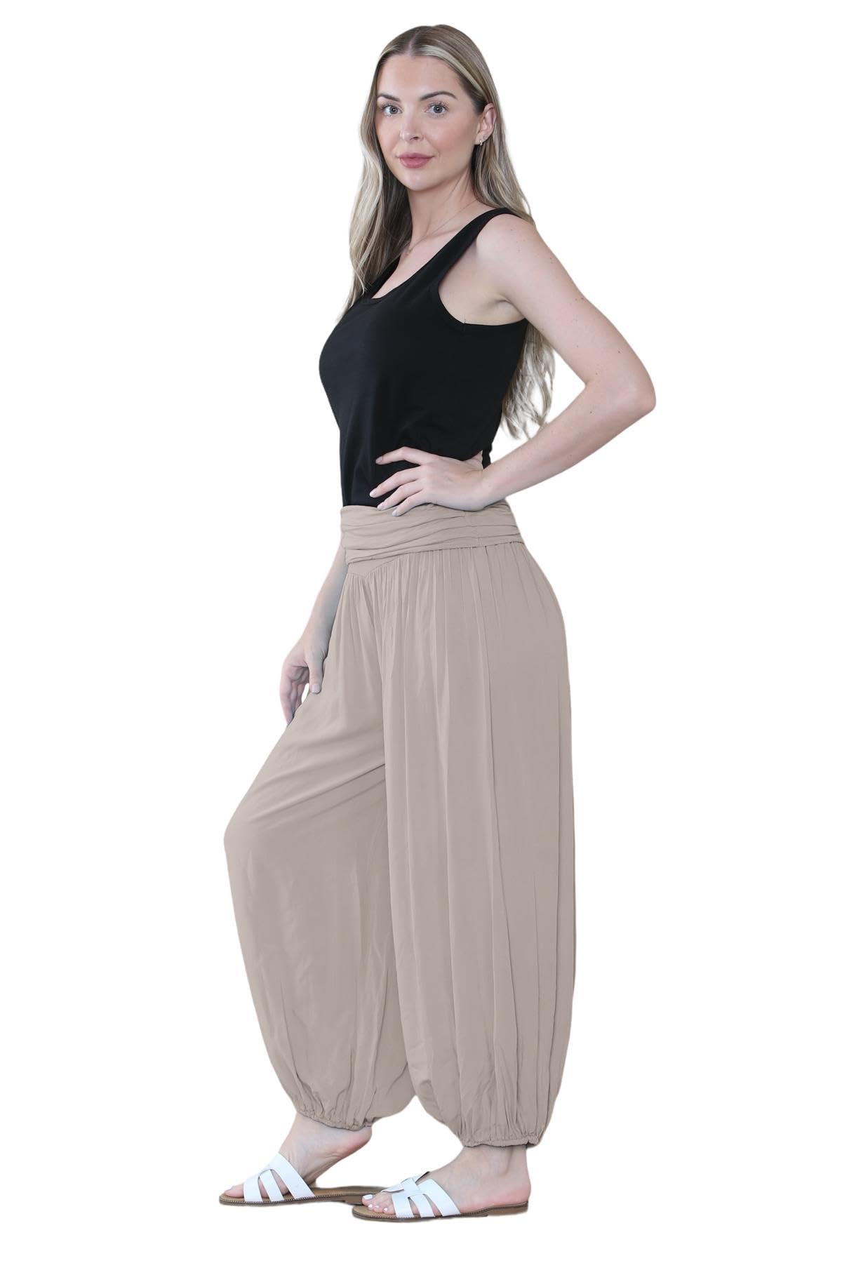 Pantaloni harem larghi da donna italiani Alibaba, comodi ed eleganti, vestibilità larga, pantaloni harem da donna UK | Pantaloni estivi perfetti per le donne UK, Caff, Taglia unica