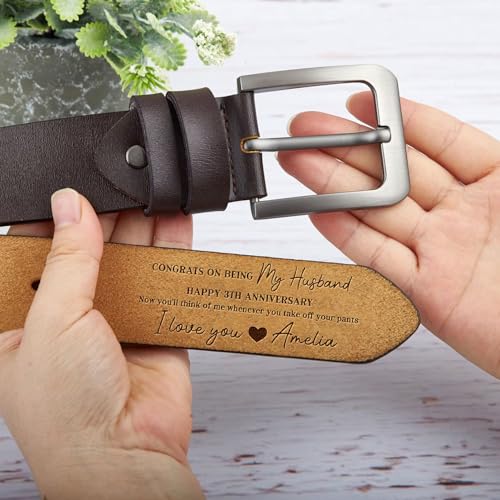 Personalized Congrats On Being My Husband Happy Number-th Anniversary Belt - Custom Engraved Leather Belts Gift For Husband on Father's Day, Christmas Gift for Him, Boyfriend4