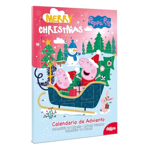 dekora Peppa Pig Adventskalender – mit 24 Pralinen – insgesamt 50 g – Milchschokolade – natürliche Farbstoffe – speziell für Weihnachten