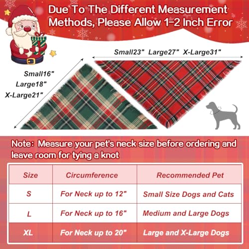 Vivifying Dog Christmas Bandana with Tassels Edges, 2 Pack Classic Plaid Triangle Pet Apparel &amp; Accessories, Funny Holiday Dog Scarf Costume for Photo Prop, and Party Decor (X-Large, Red&amp;Green)