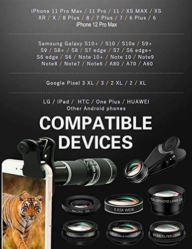 Cell Phone Camera Lens Kit,11 in 1 Universal 20x Telephoto