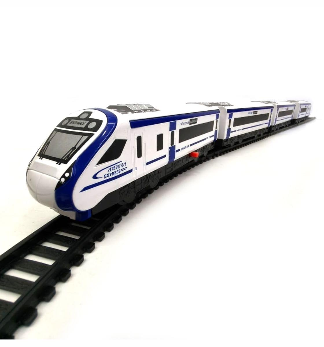 Centy Nav Bharat Electric Blue Express Bullet Train Set, Battery Operated Electric Locomotive Toy with Interlocking Tracks & Coaches, Track Changer Feature Toy Train Set for Kids 3+ Years