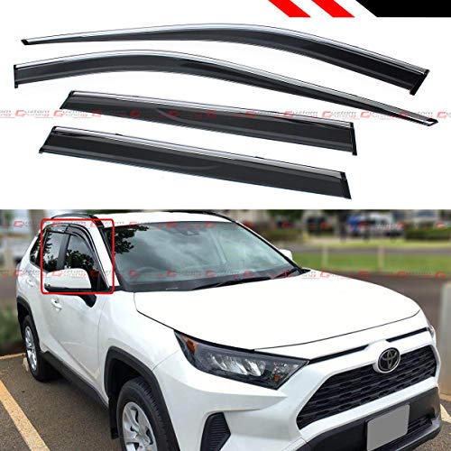 Premium Chrome Trim Clip-on Window Visor Rain Guard Wind Deflector Compatible Fits for 2019-2024 Toyota Rav4 Rav 4