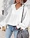 BTFBM Women Casual Satin Blouse Shirts Tie V Neck Long Lantern Sleeve Loose Lightweight Fashion 2023 Summer Spring Tops(Solid White, Small)