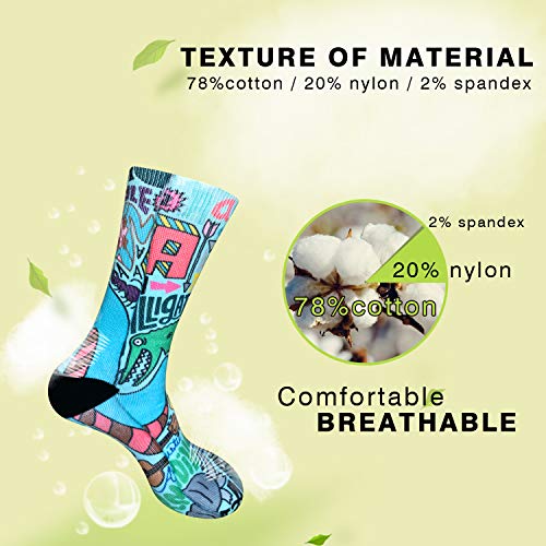 Image of ULQUIEOR Women's Alphabet Animal Graffiti Pattern Cotton Comfort Moisture Wicking Extra Heavy Cushion Athletic Crew Socks
