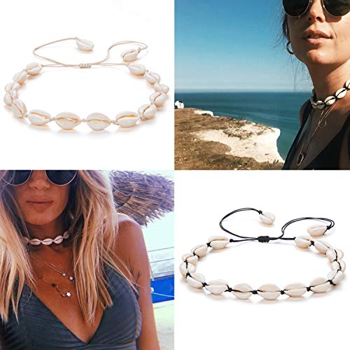 Nackiy Handmade Sea Shell Necklace for Women Summer Adjustable Natural Shell Collar Necklace (Beige Braided Rope)4