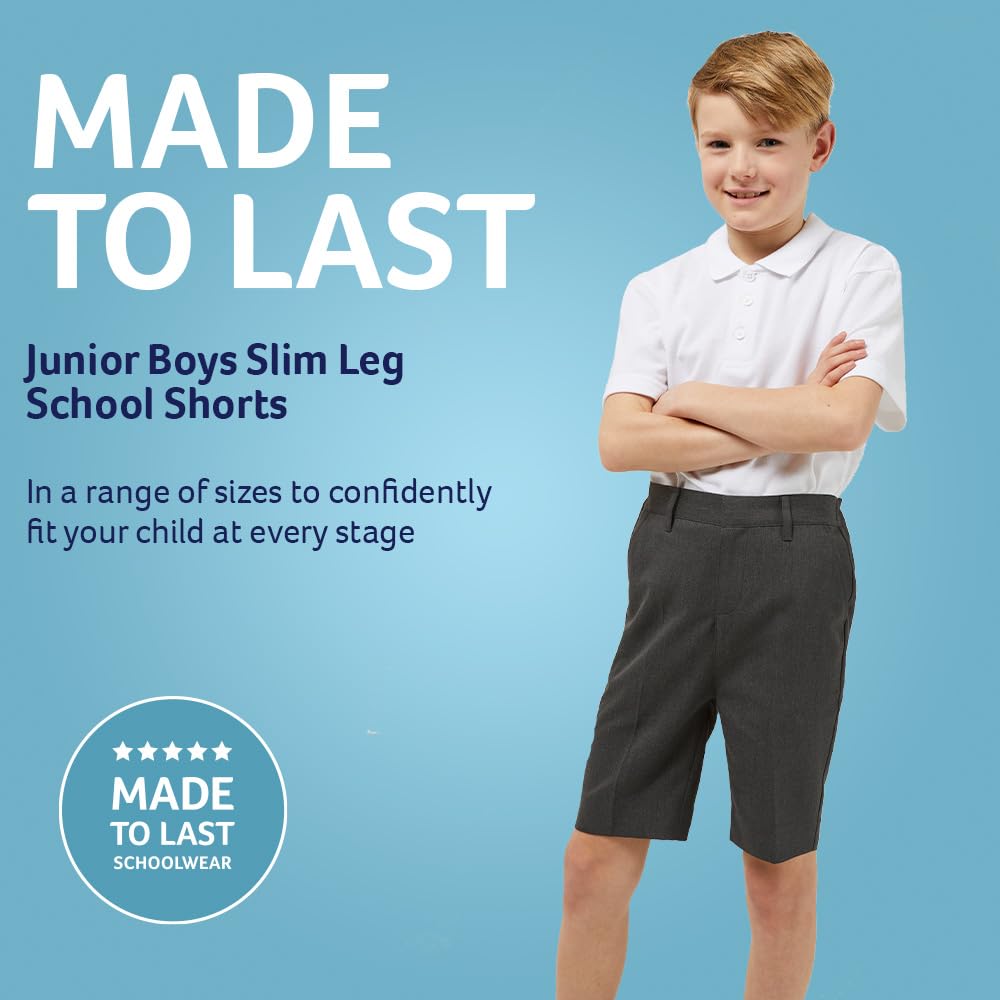 Trutex Basics 2 Pack Boys School Shorts (3-12 Years), Junior Boys Elasticated School Shorts, Slim Leg Pull On School Shorts Boys, Smart and Durable School Boys Shorts - Genuine School Uniform