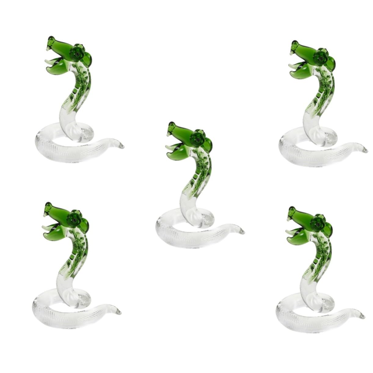 Veemoon 5 Piezas Figurilla Serpiente de Cristal Verde Escultura Decorativa Elegante para Escritorio Estatua Artesanal con Base Estable Decoración Delicada para Hogar y Oficina Diseño