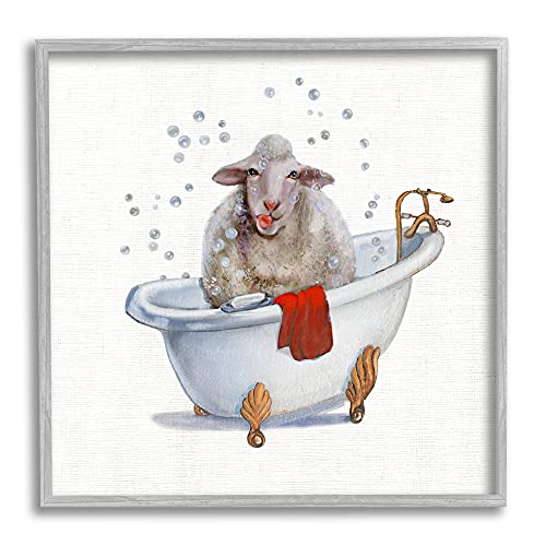 Image of 'Shaggy Sheep in Bubble Bath Playful Farm'| Framed Giclee Art | Stupell Industries | Gray, 24 x 24 Inches, Easy to Hang and Sturdy, Made in USA, by Donna Brooks