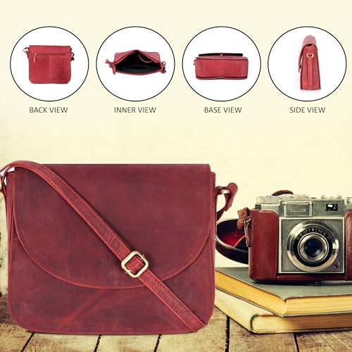 Image of Genuine Leather Shoulder Crossbody Purse For Women with Adjustable Strap, Mobile Pocket & Outside & Inside Zipper