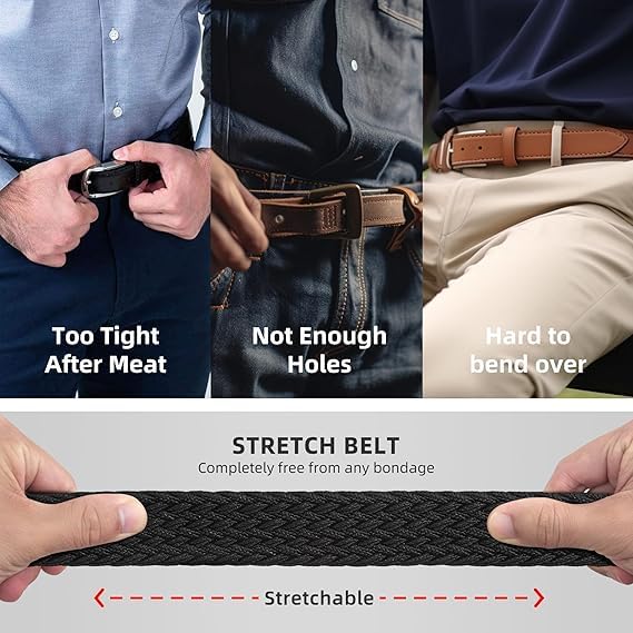Stretch Belt Men- Mens Woven Braided Web Belt 1 3/8 for Golf Casual Hunting Pants Shirts Jeans 26"-32"3