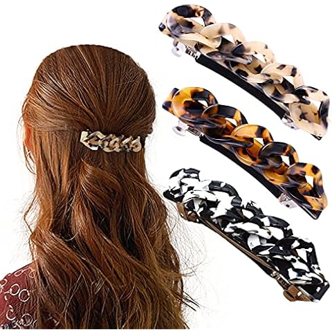 Ypkia Women's Tortoiseshell Medium Retro Ponytail Hair Pin Celluloid Leopard Hair Clip Small Automatic Hair Clips Set for Women Girls Thin Medium Thick Hair, 3 Count (Pack of 1) Cover