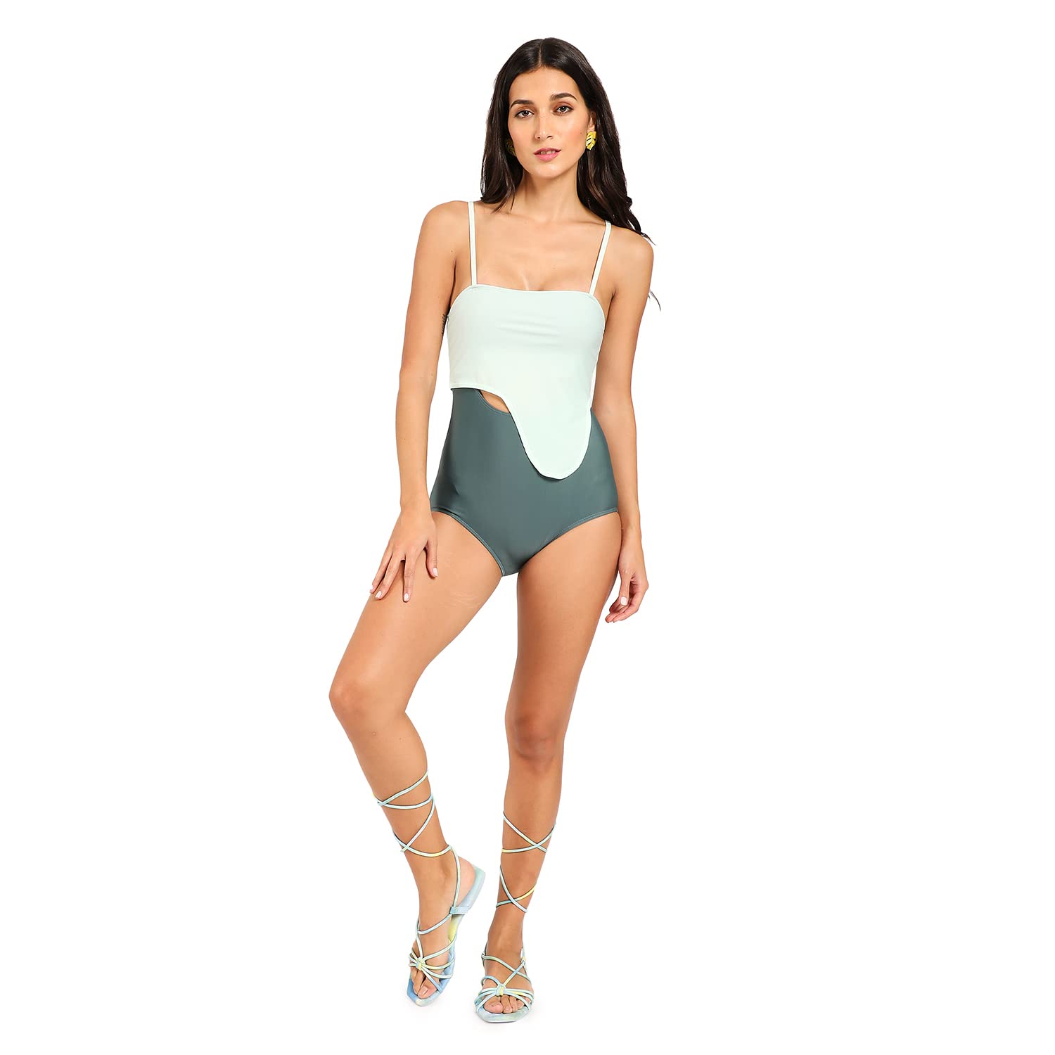 Haute Sauce Double Colour Strappy Swimsuit for Women | Green Color | Beachwear | Women's Clothing | Western | Swimwear | Swimming Costume for Ladies | Bikini | Beach Dress | Stylish 4