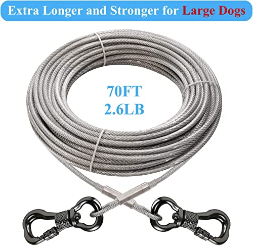 Xiaz 70Ft Tie Out For Dogs, Large Dog Runner Cable Up With Locking Carabiner, Up To 250 Pounds, Pet Chain Trolley System For Outside #TOP4