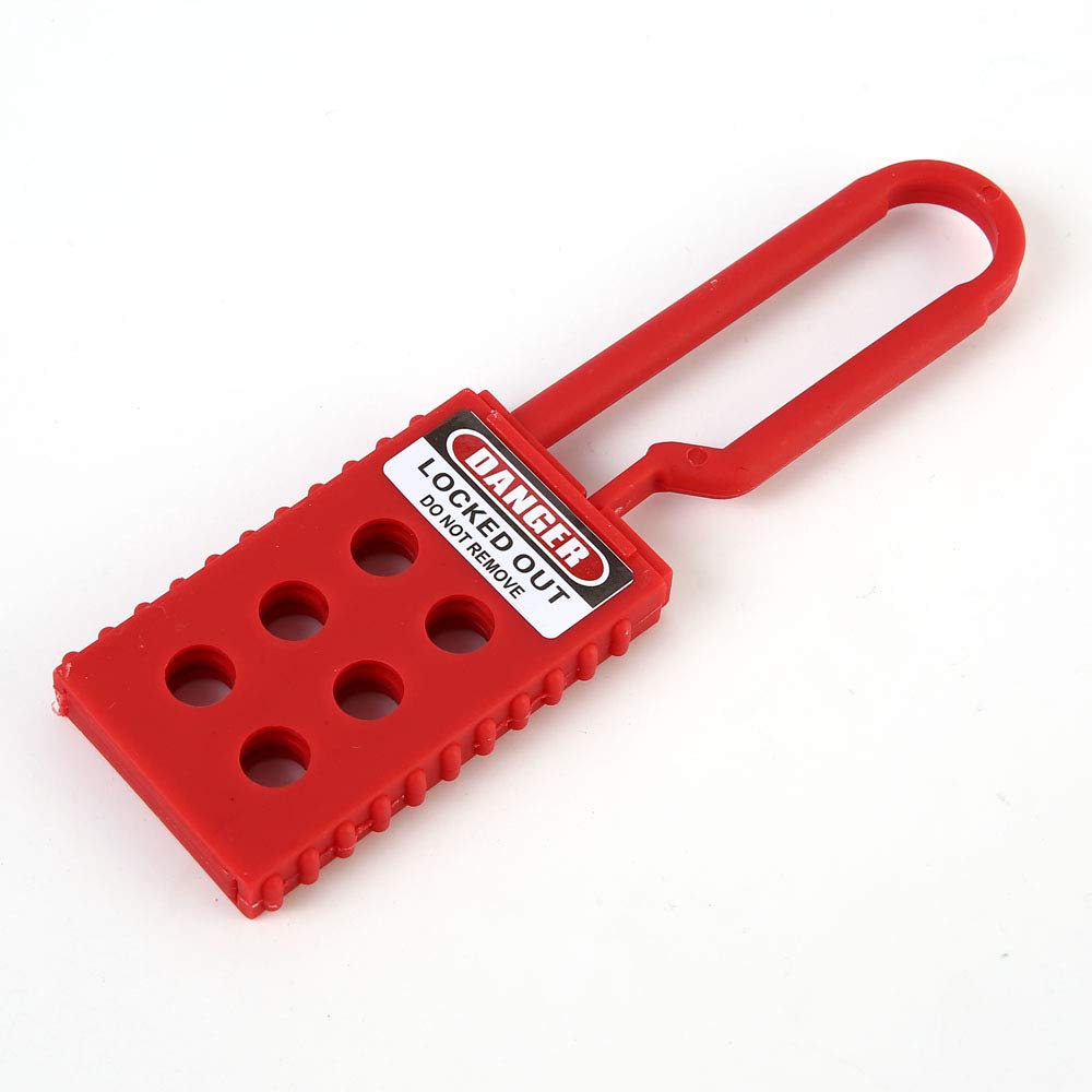 POFET 10Pcs Cerrojo de bloqueo y etiquetado, Cerrojo de acero revestido de vinilo (6 orificios) - Rojo