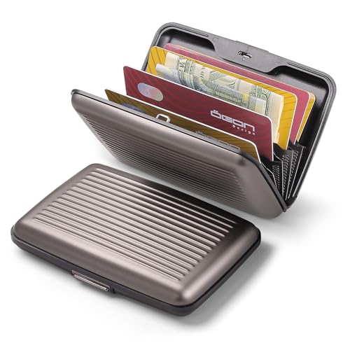 ÖGON -DESIGNS- Aluminum card holder with metal lock, RFID protection against fraud and demagnetization, compact wallet, Smart Case STOCKHOLM model (Aluminum Titanium)2