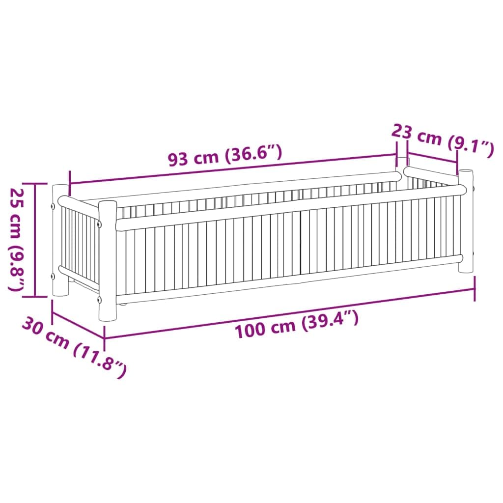 Jardinera de bambú 100 x 30 x 25 cm para plantas y flores, caja elevada de jardín, balcón o patio, diseño amplio para hierbas aromáticas y verduras, material natural resistente