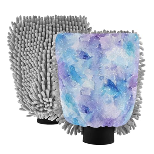 GakkiGii Clear Ink 2 Pack Microfiber Car Wash Mitts, Dual-Sided Chenille Gloves, Scratch-Free for Auto Detailing & Home Cleaning, M