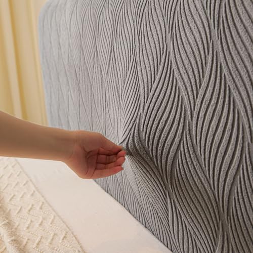 Image of HOMETHREADS Stretchable Lycra /Velvet Headboard Cover | Soft, Dust-Proof & Wrinkle-Resistant Bed Back Protector | Fits Leather, Wooden & Fabric Bedsides |for 5ft to 5.5ft Beds | (Grey, 150x65cm)